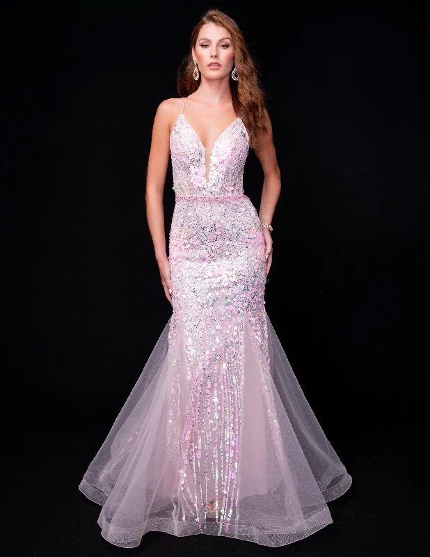 Nina Canacci 8232 Size 4 Pink Sheer Corset Sequin Mermaid Prom Dress Backless Formal Gown