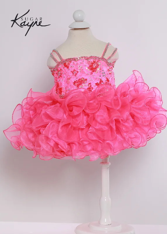 Sugar Kayne C225 Girls Baby Lace Sequin Crystal Cupcake Pageant Dress Ruffle Skirt Bow Corset