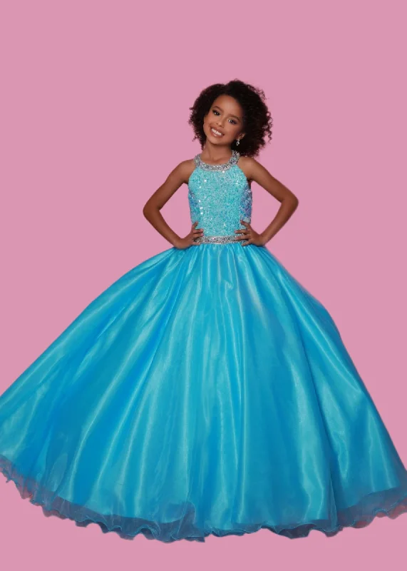 Sugar Kayne C321 Velvet Sequin High neck Girls Pageant Dress Shimmer Ball gown