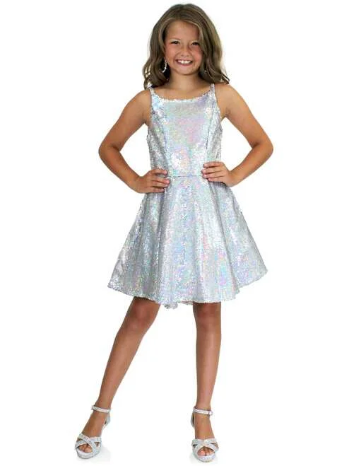 Marc Defang 5013 Size 8 Silver Short Sequin Fun Fashion Girls Pageant Dress Interview