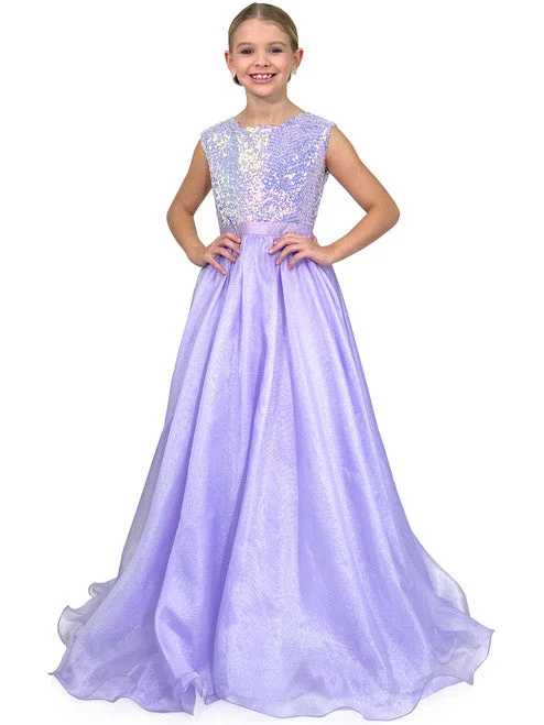 Marc Defang 5009 size 4 Lilac Girls Pageant Dress Long A Line Sequins Organza Long Skirt