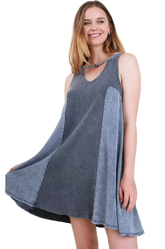 Mineral Washed Keyhole Dress, Denim