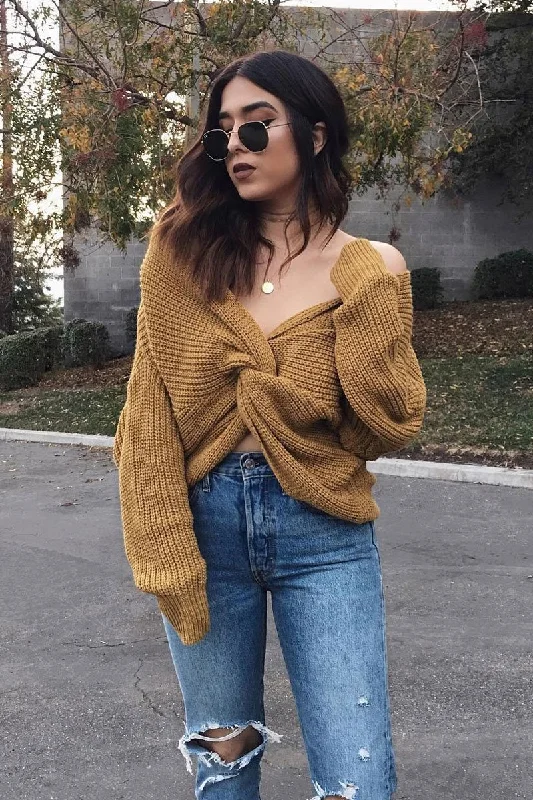 Mustard Knot Knit Jumper - Kerri