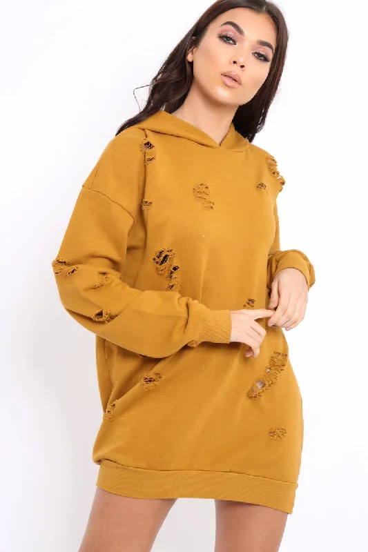 Mustard Distressed Oversized Hoodie - Khloe