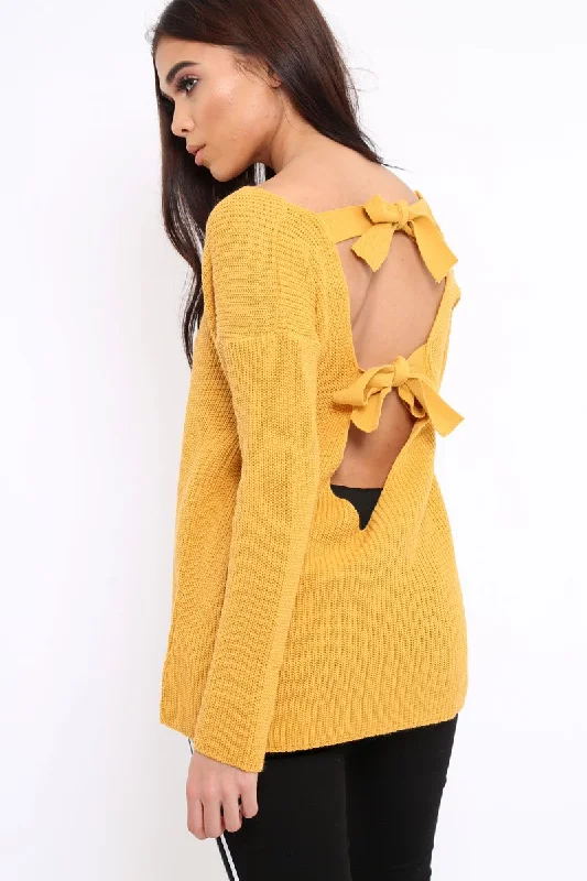 Mustard Knitted Jumper with Bow Back - Oliviah