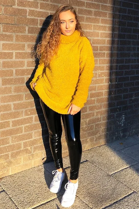 Mustard Knitted Borg Oversized Roll Neck Jumper - Ebbie