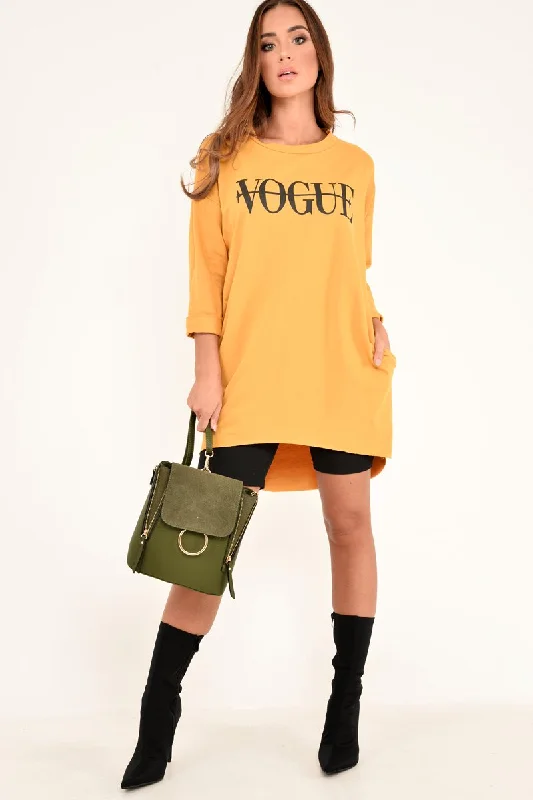 Mustard Vogue Slogan Oversized Jumper - Bray