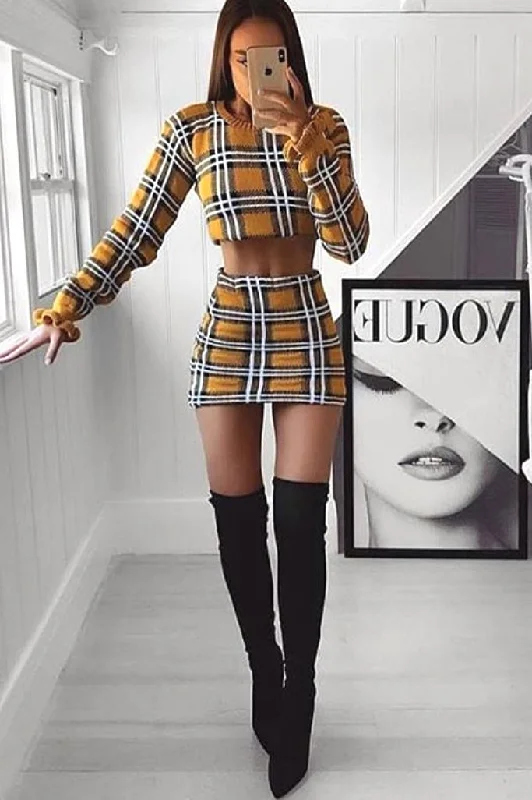 Mustard Tartan Frill Cuff Knit Jumper - Jarae