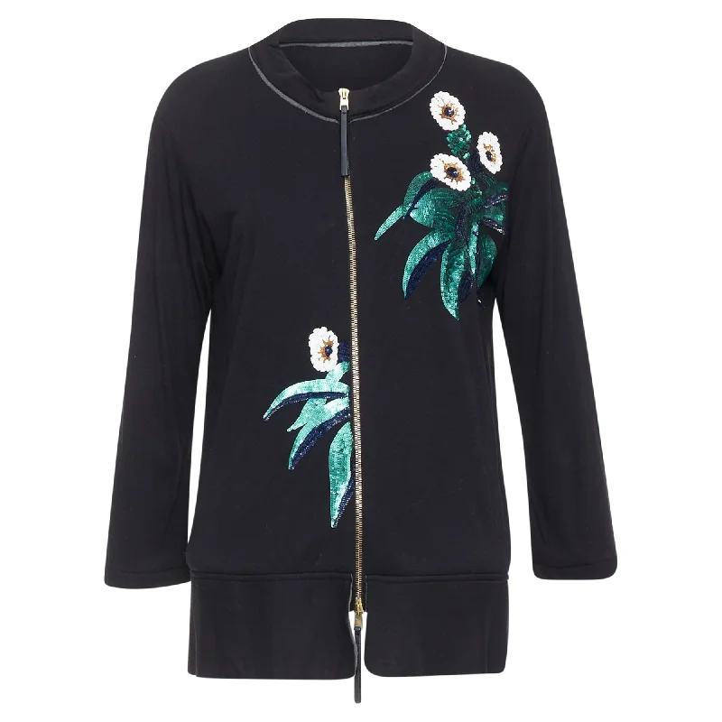 Marni sequins flower leather zip jersey jacket