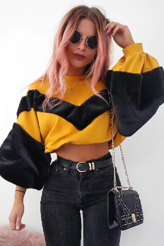 Mustard Chevron Fur Jumper - Lara