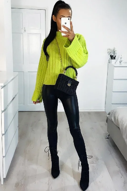 Lime Green Knit High Neck Jumper - Jaelynn