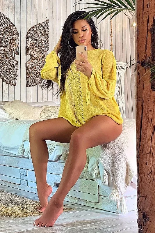 Mustard Glitter Net Knit Jumper - Loriann