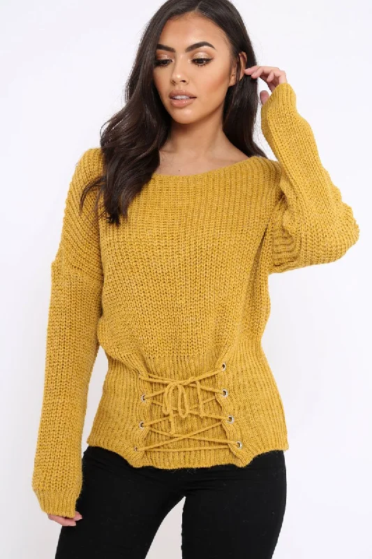 Mustard Corset Waist Knitted Jumper - Elizabeth