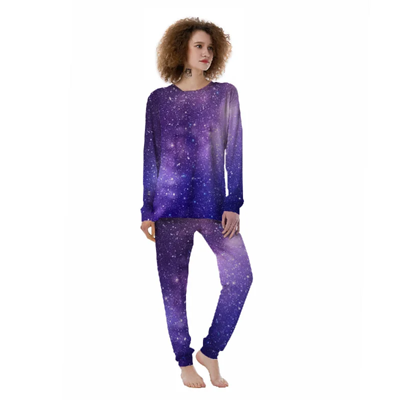 Milky Way Galaxy Space Dark Purple Print Women's Pajamas