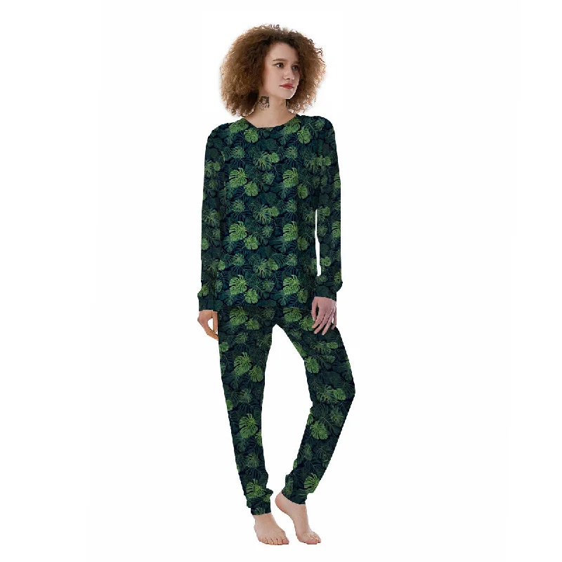 Monstera Green Tropical Print Pattern Women's Pajamas