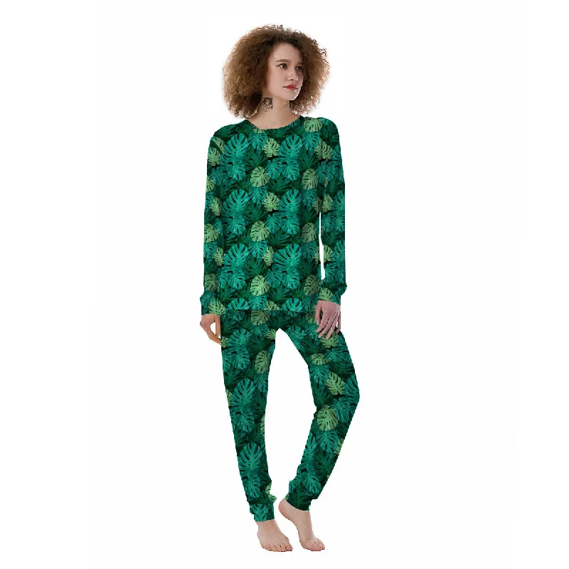 Monstera Leaf Green Print Women's Pajamas