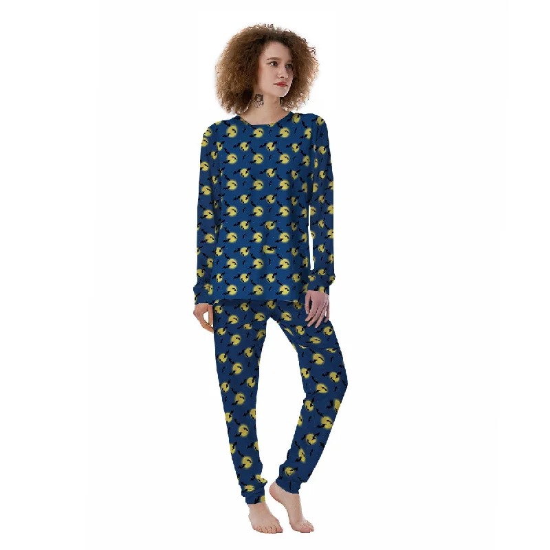 Moon And Bat Halloween Print Pattern Women's Pajamas