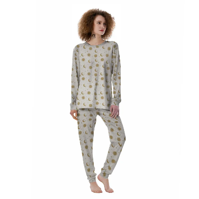 Moon And Gold Sun Print Pattern Women's Pajamas