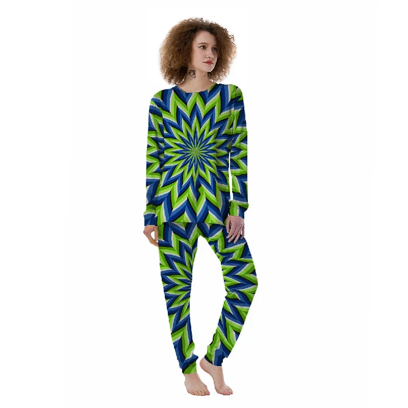 Moving Illusion Optical Green Flower Women's Pajamas