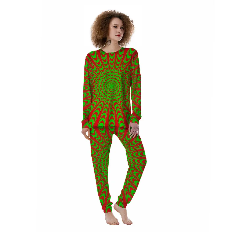 Moving Optical Illusion Green Red Wave Women's Pajamas