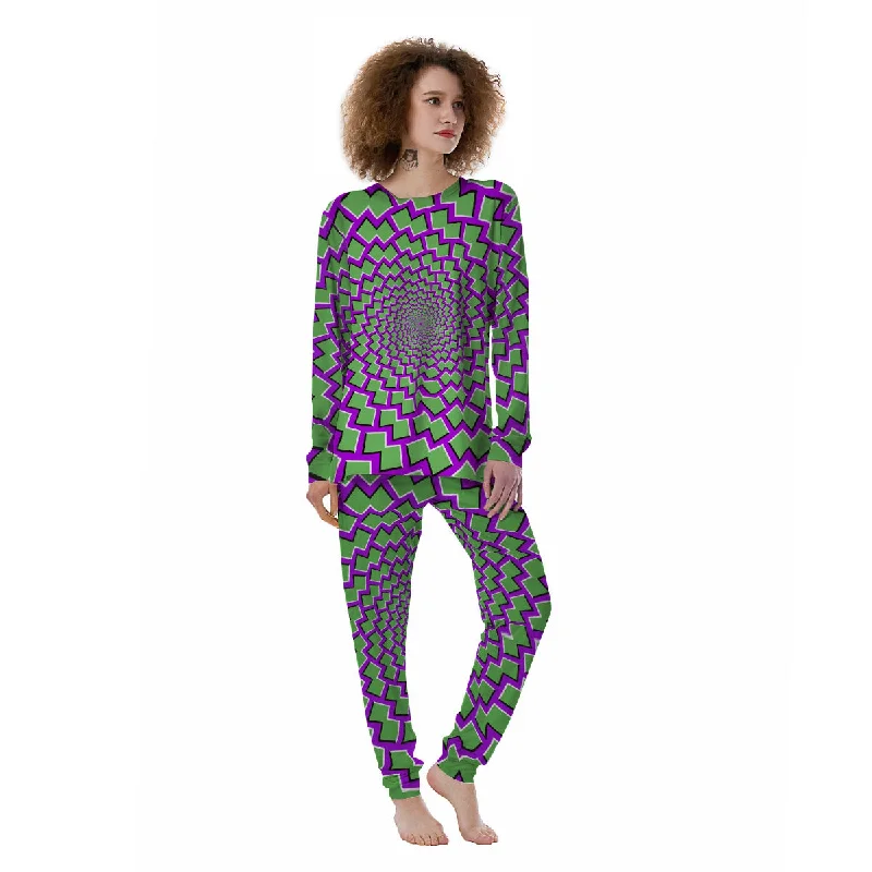 Moving Optical Illusion Green Shapes Women's Pajamas