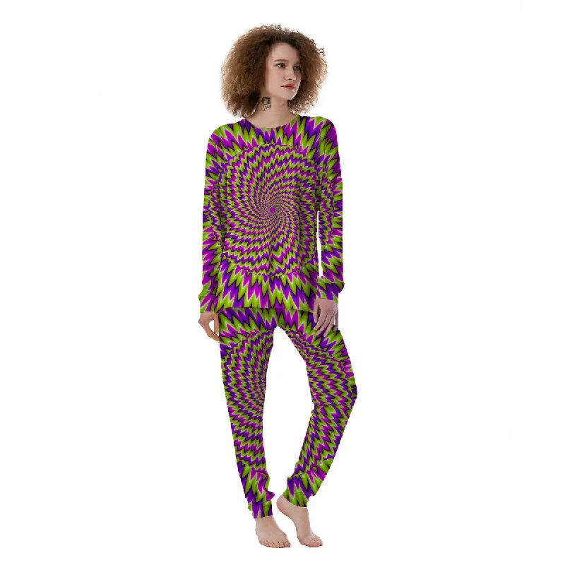 Moving Optical Illusion Green Spiral Women's Pajamas