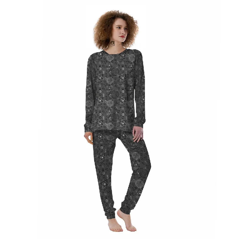 Mystical Wiccan Black And Grey Print Women's Pajamas