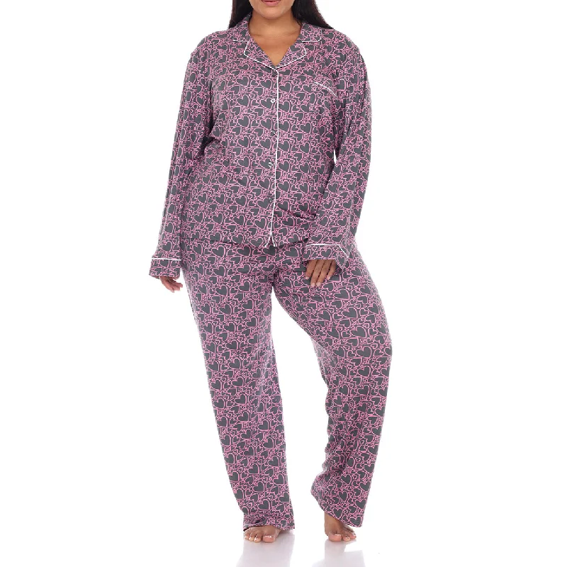 Plus Size Long Sleeve Heart Print Pajama Set