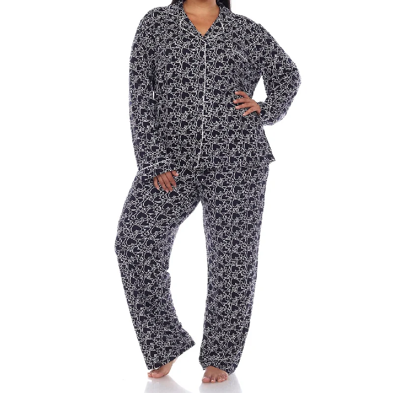 Plus Size Long Sleeve Heart Print Pajama Set