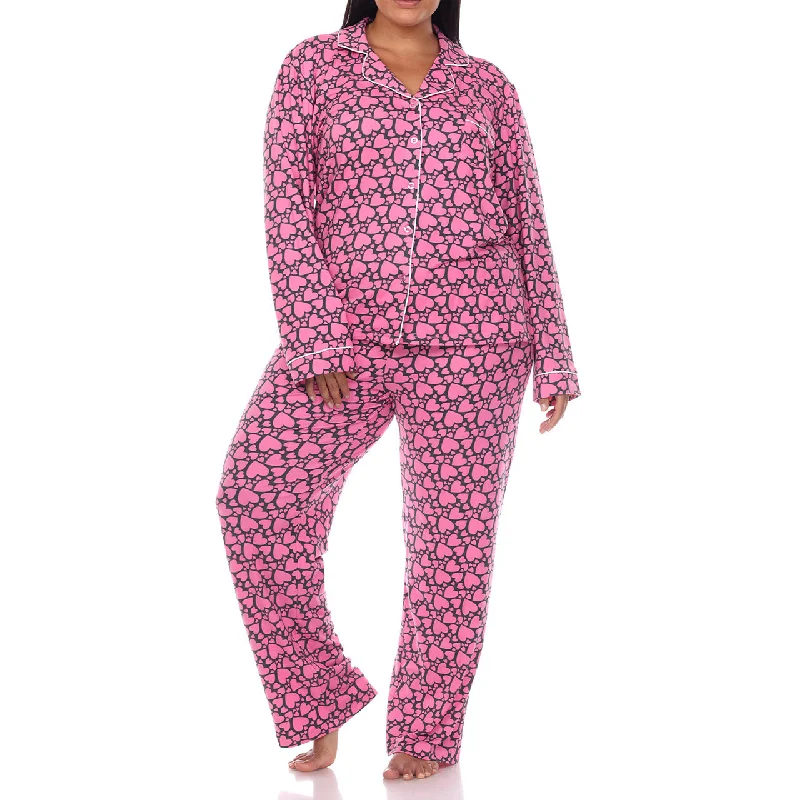 Plus Size Long Sleeve Heart Print Pajama Set