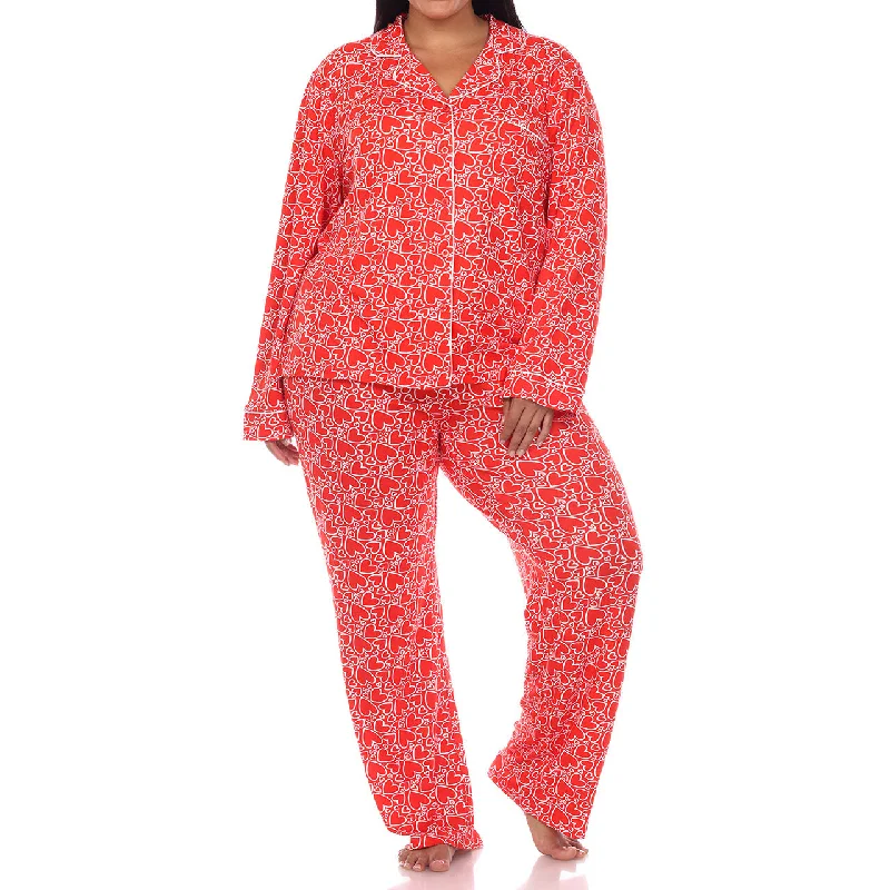 Plus Size Long Sleeve Heart Print Pajama Set