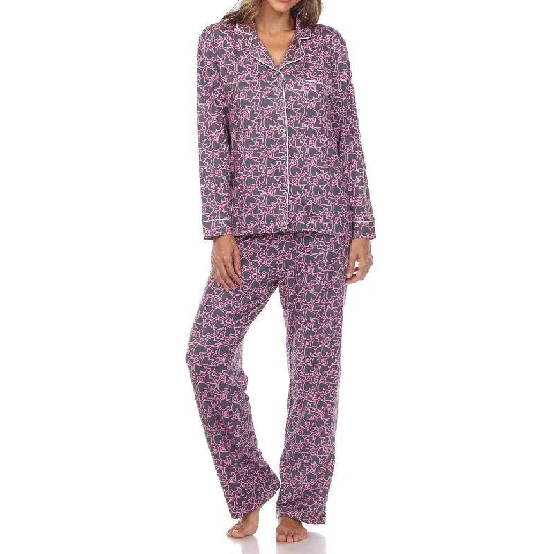 Women's Long Sleeve Heart Print Pajama Set