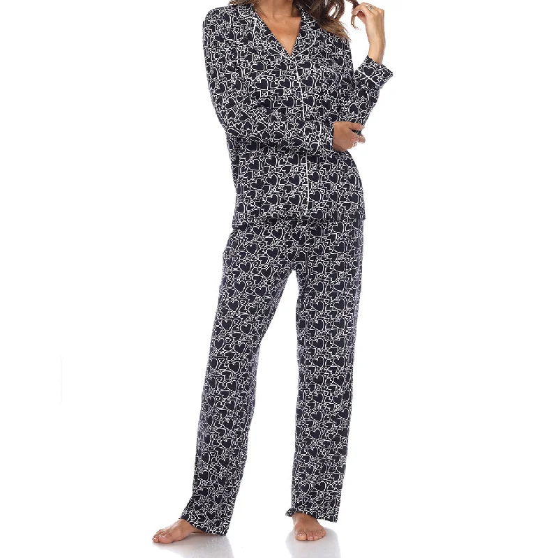 Women's Long Sleeve Heart Print Pajama Set