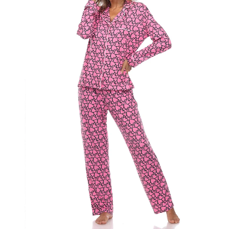 Women's Long Sleeve Heart Print Pajama Set