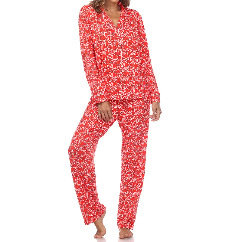 Women's Long Sleeve Heart Print Pajama Set