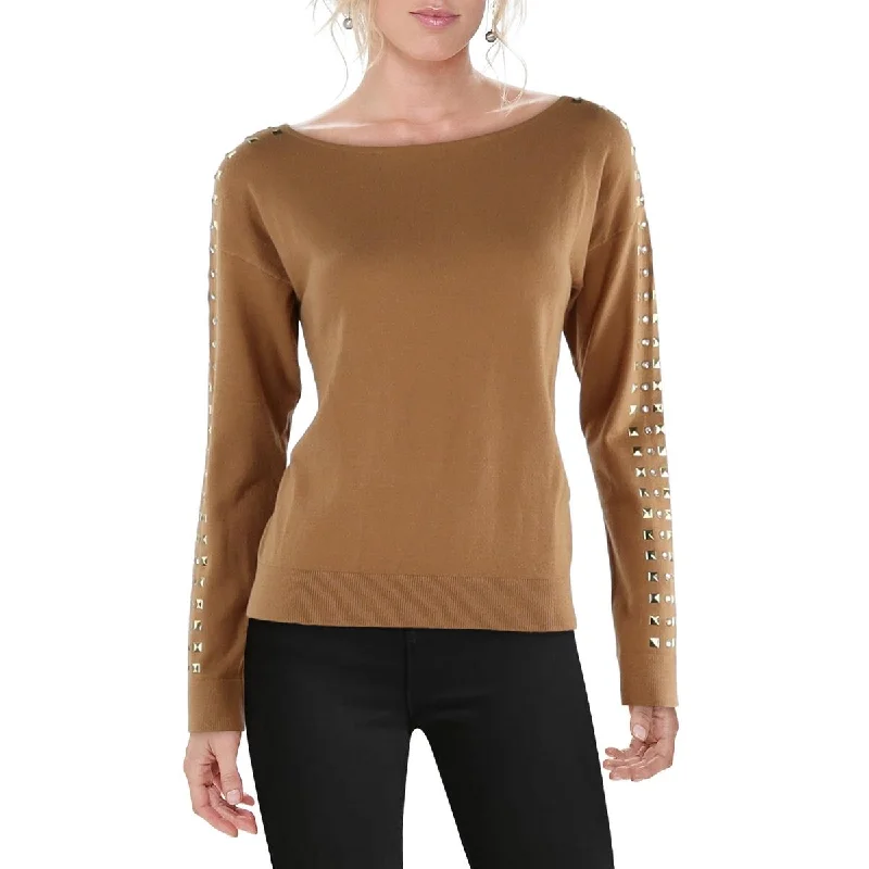 Womens Studded Ribbed Trim Pullover Sweater