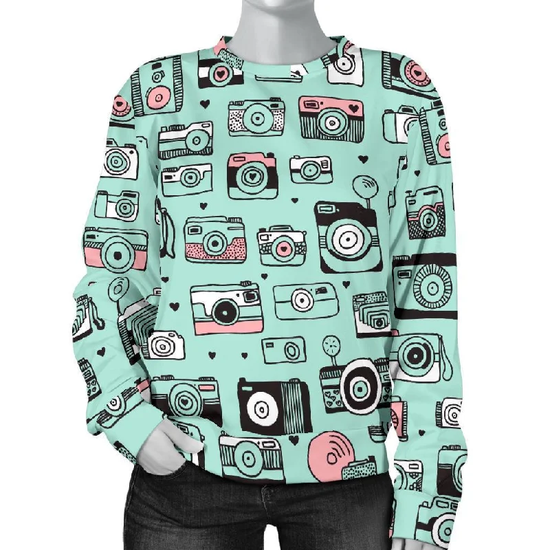 Camera Pastel Pattern Print Women's Sweatshirt