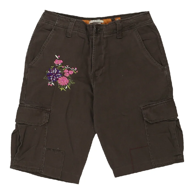 Glenfield Embroidered Cargo Shorts - 29W UK 10 Khaki Cotton