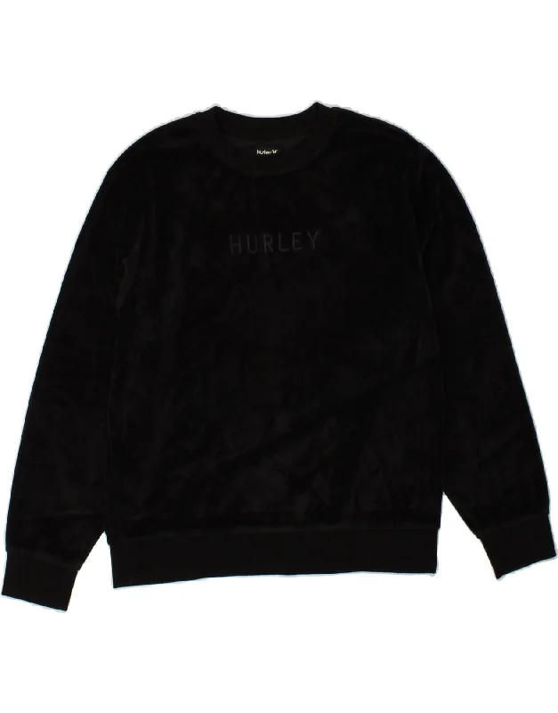 HURLEY Womens Oversized Graphic Sweatshirt Jumper UK 6 XS Black