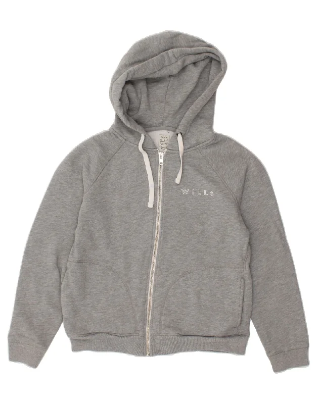 JACK WILLS Womens Zip Hoodie Sweater UK 12 Medium  Grey Cotton