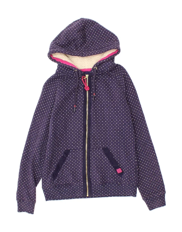 JOULES Womens Zip Hoodie Sweater UK 12 Medium  Navy Blue Polka Dot Cotton