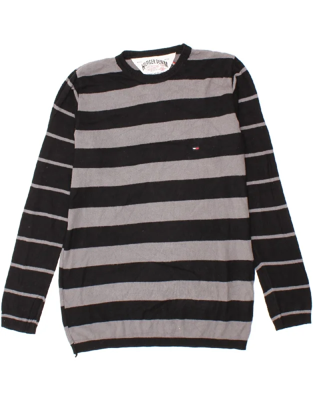 TOMMY HILFIGER Womens Crew Neck Jumper Sweater UK 10 Small Black Striped