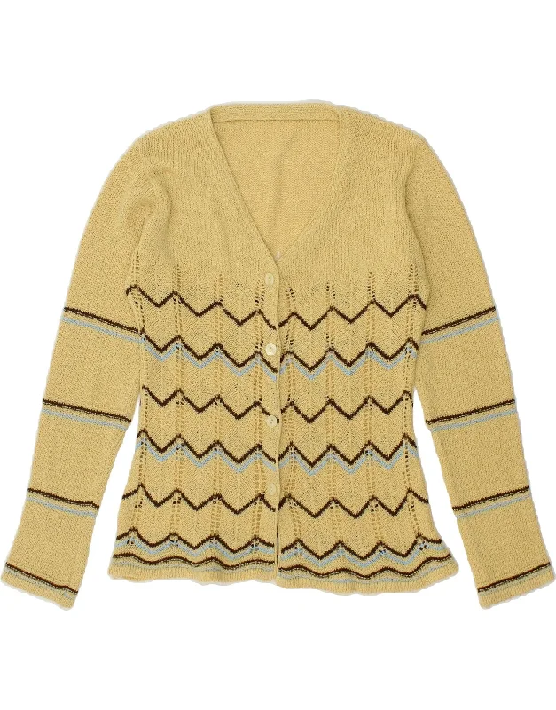 VINTAGE Womens Cardigan Sweater UK 14 Medium Yellow Chevron