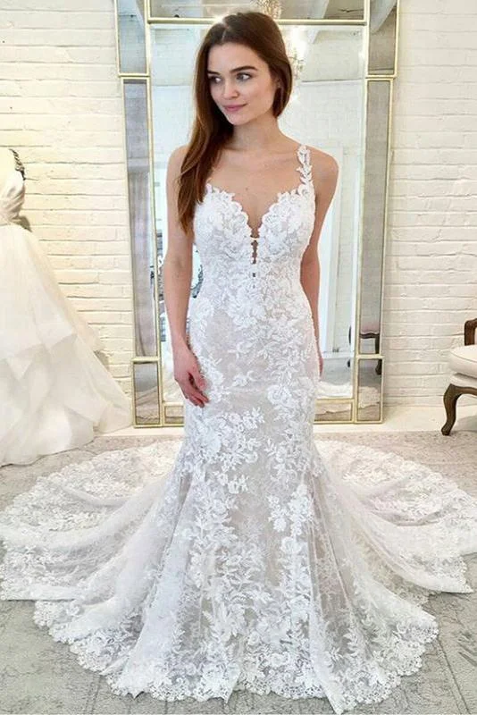 Gorgeous Straps Mermaid Train Lace Wedding Dress Bridal Dress N1770