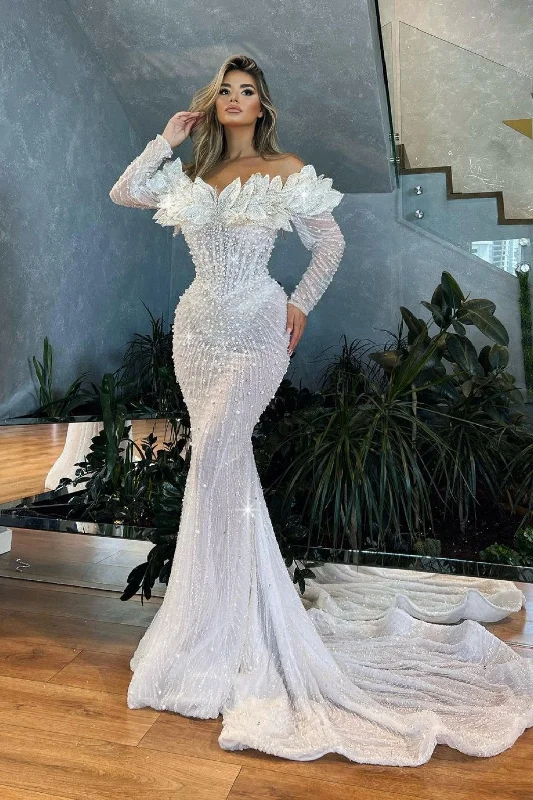 Long Mermaid Bridal Dress with Leaf Corset