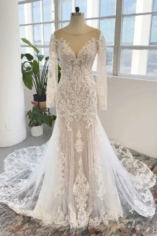 Trumpet-Mermaid Chapel Train Lace Tulle Wedding Dress CW3002