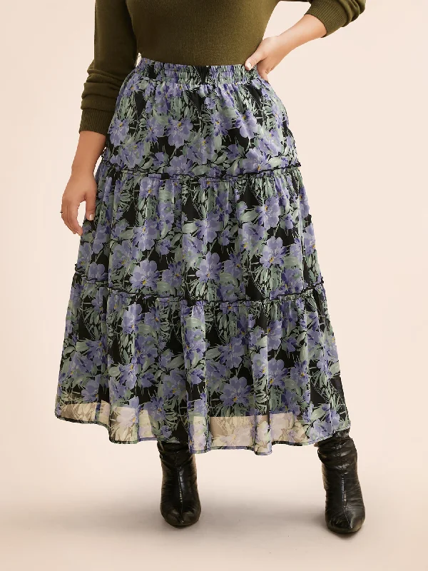 Floral Ruffle Layered Hem Skirt