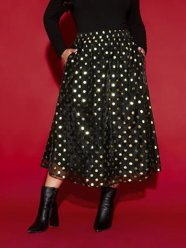 Gold Polka Dots Elastic Waist Skirt