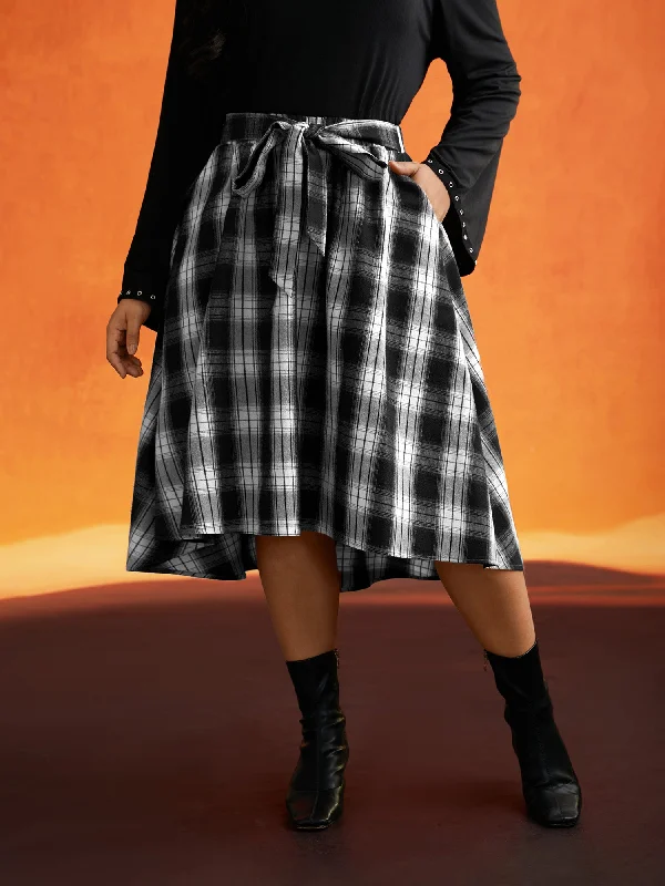 Plaid Waist Tie A-Line Skirt