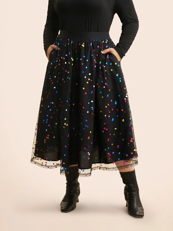 Sequin Polka Dot Tiered Mesh Skirt